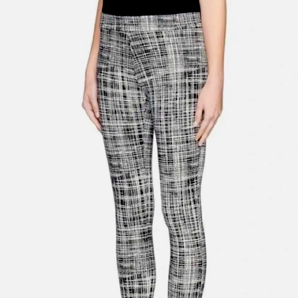 Theory Adbelle K Leggings Ankle Pants Plaid Stretch Pull On Black/White, Size S